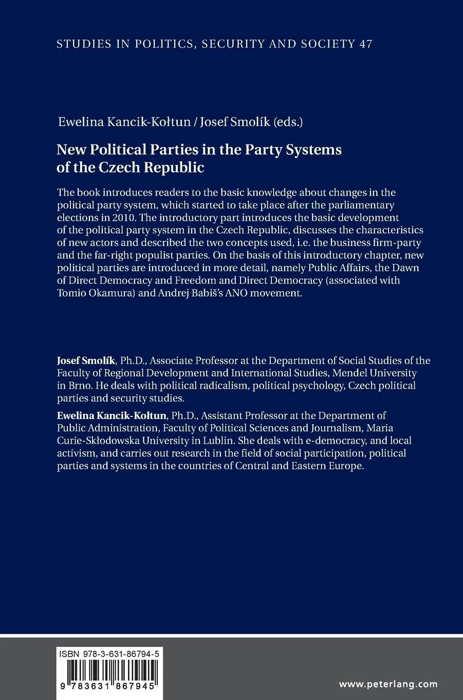 Rückseite: 9783631867945 | New Political Parties in the Party Systems of the Czech Republic