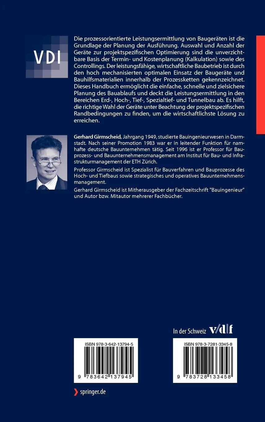 Rückseite: 9783642137945 | Leistungsermittlungshandbuch für Baumaschinen und Bauprozesse | Buch