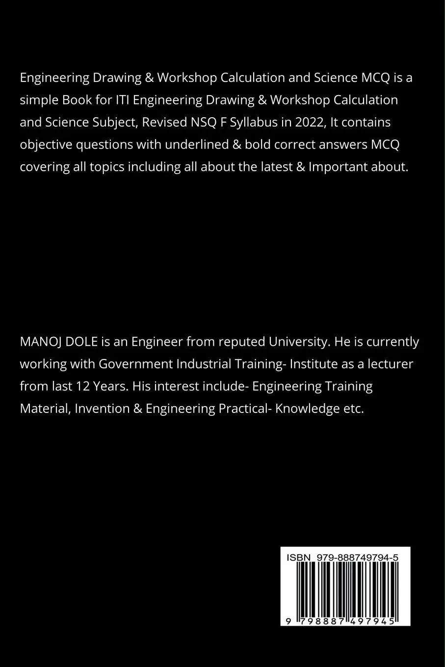 Rückseite: 9798887497945 | Engineering Drawing &amp; Workshop Calculation and Science MCQ | Dole