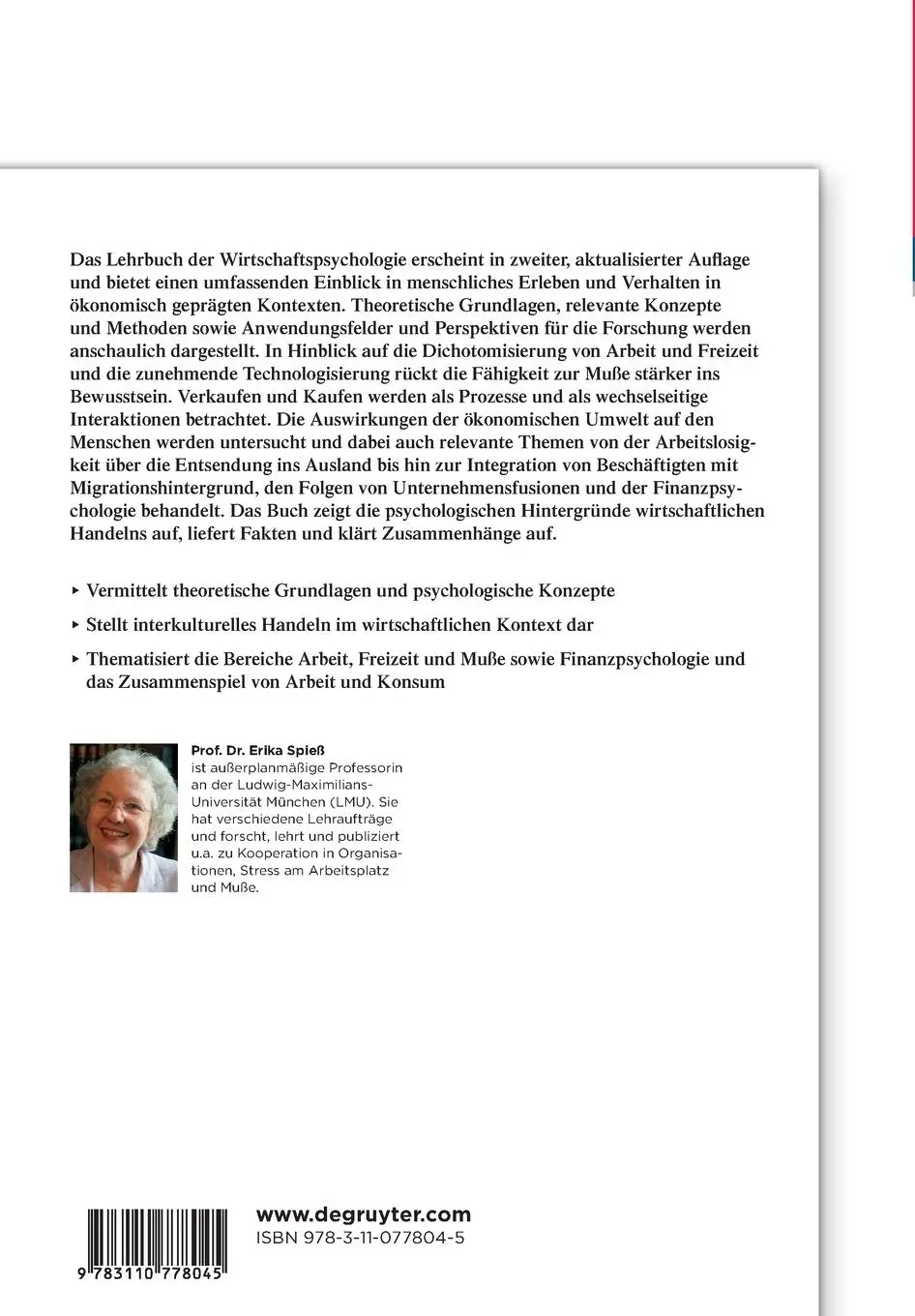 Rückseite: 9783110778045 | Wirtschaftspsychologie | Rahmen, Konzepte, Anwendungsfelder | Spieß
