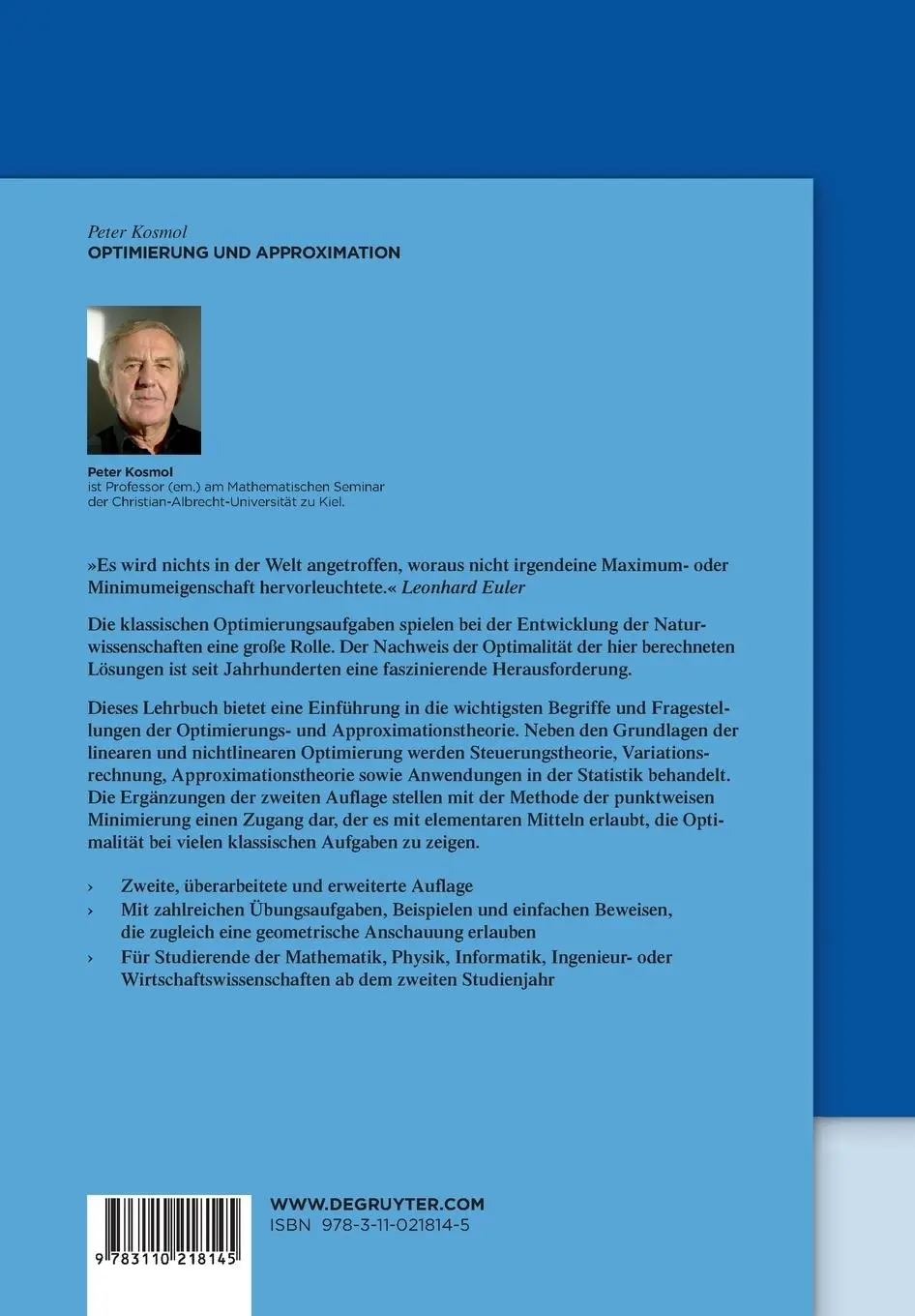Rückseite: 9783110218145 | Optimierung und Approximation | Peter Kosmol | Taschenbuch | XVIII