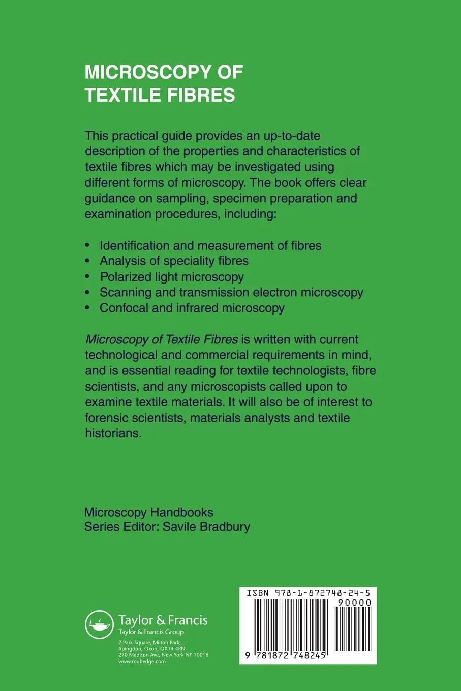 Rückseite: 9781872748245 | Microscopy of Textile Fibres | P H Greaves (u. a.) | Taschenbuch
