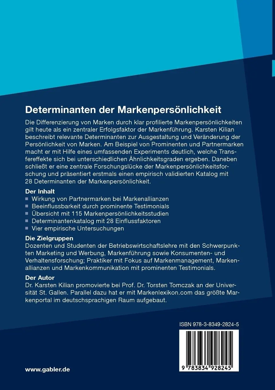 Rückseite: 9783834928245 | Determinanten der Markenpersönlichkeit | Karsten Kilian | Taschenbuch