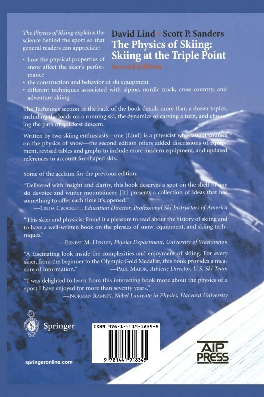 Rückseite: 9781441918345 | The Physics of Skiing | Skiing at the Triple Point | Sanders (u. a.)