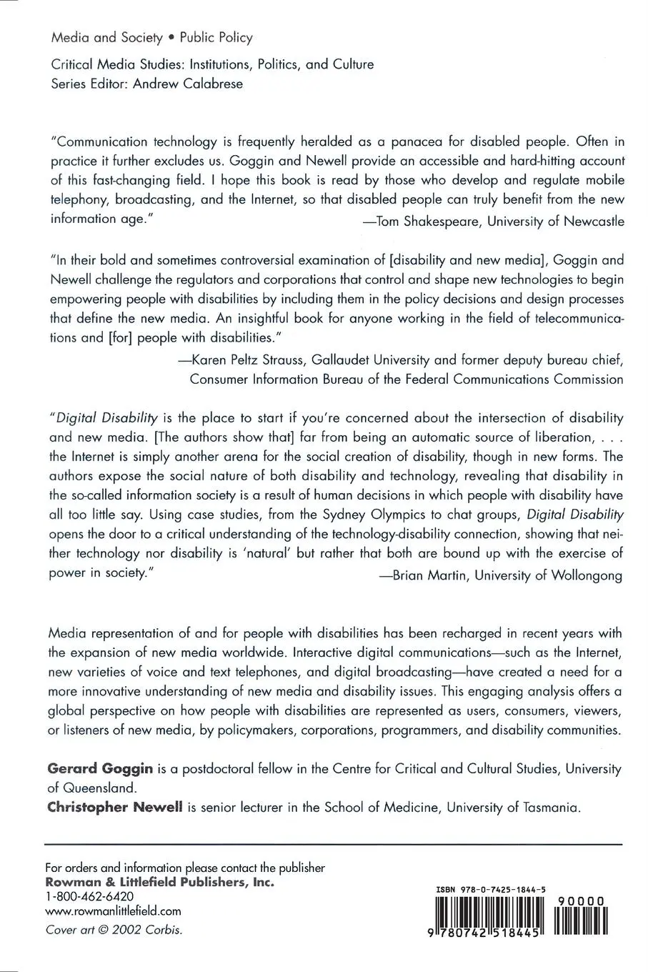 Rückseite: 9780742518445 | Digital Disability | Gerard Goggin (u. a.) | Taschenbuch | Englisch