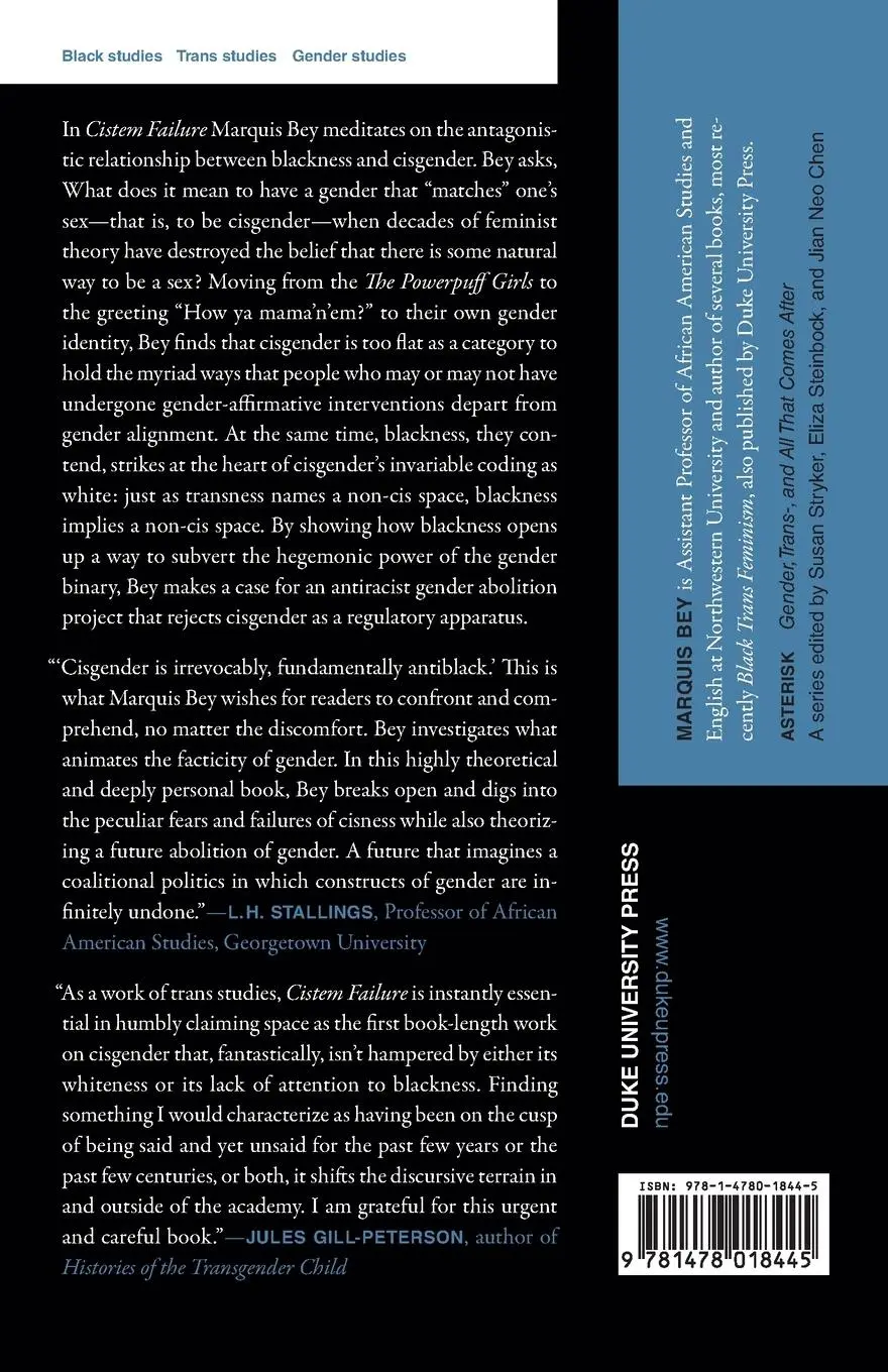 Rückseite: 9781478018445 | Cistem Failure | Essays on Blackness and Cisgender | Marquis Bey