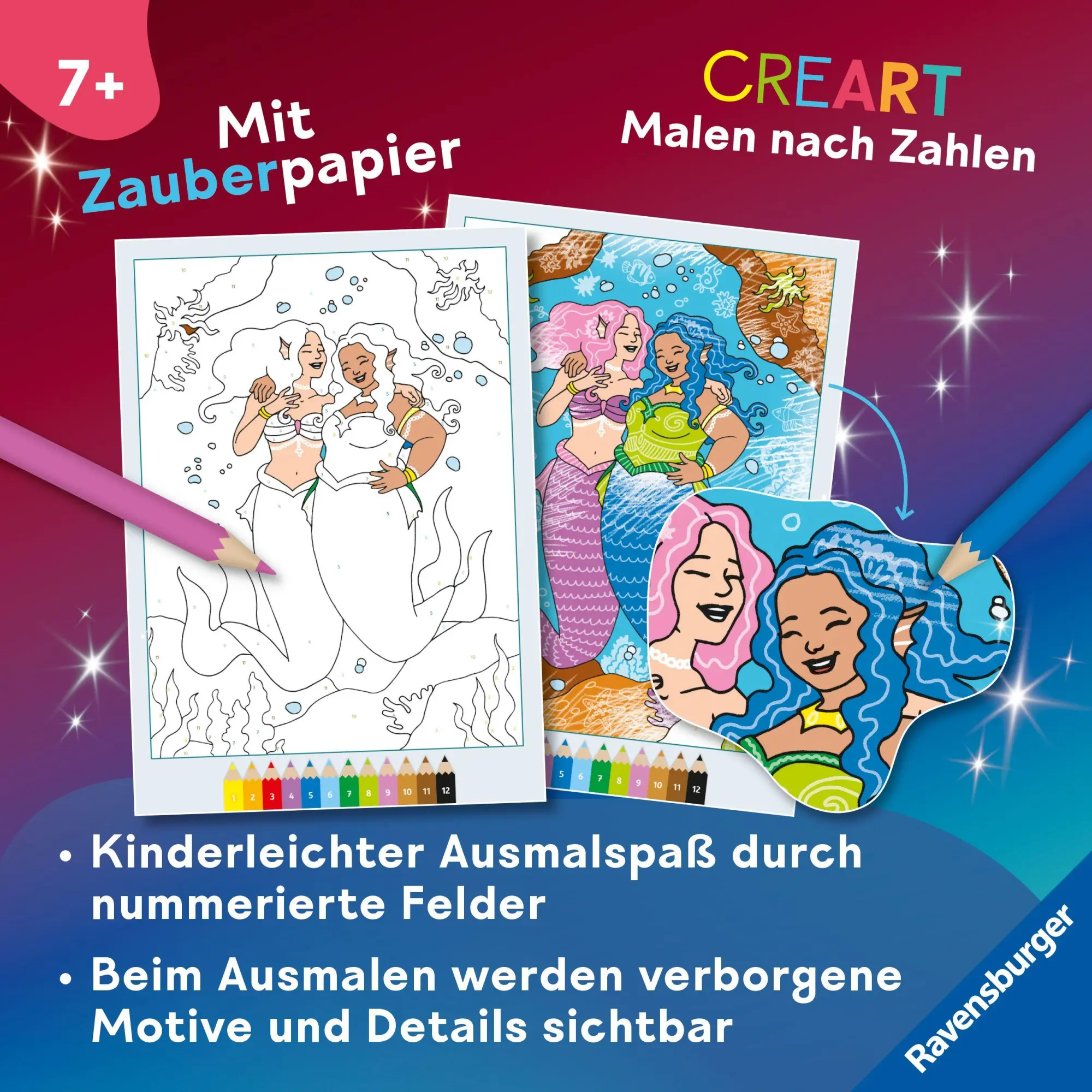 Bild: 9783473488445 | CreArt Malen nach Zahlen ab 7 Zauberpapier - Meerjungfrauen | Buch