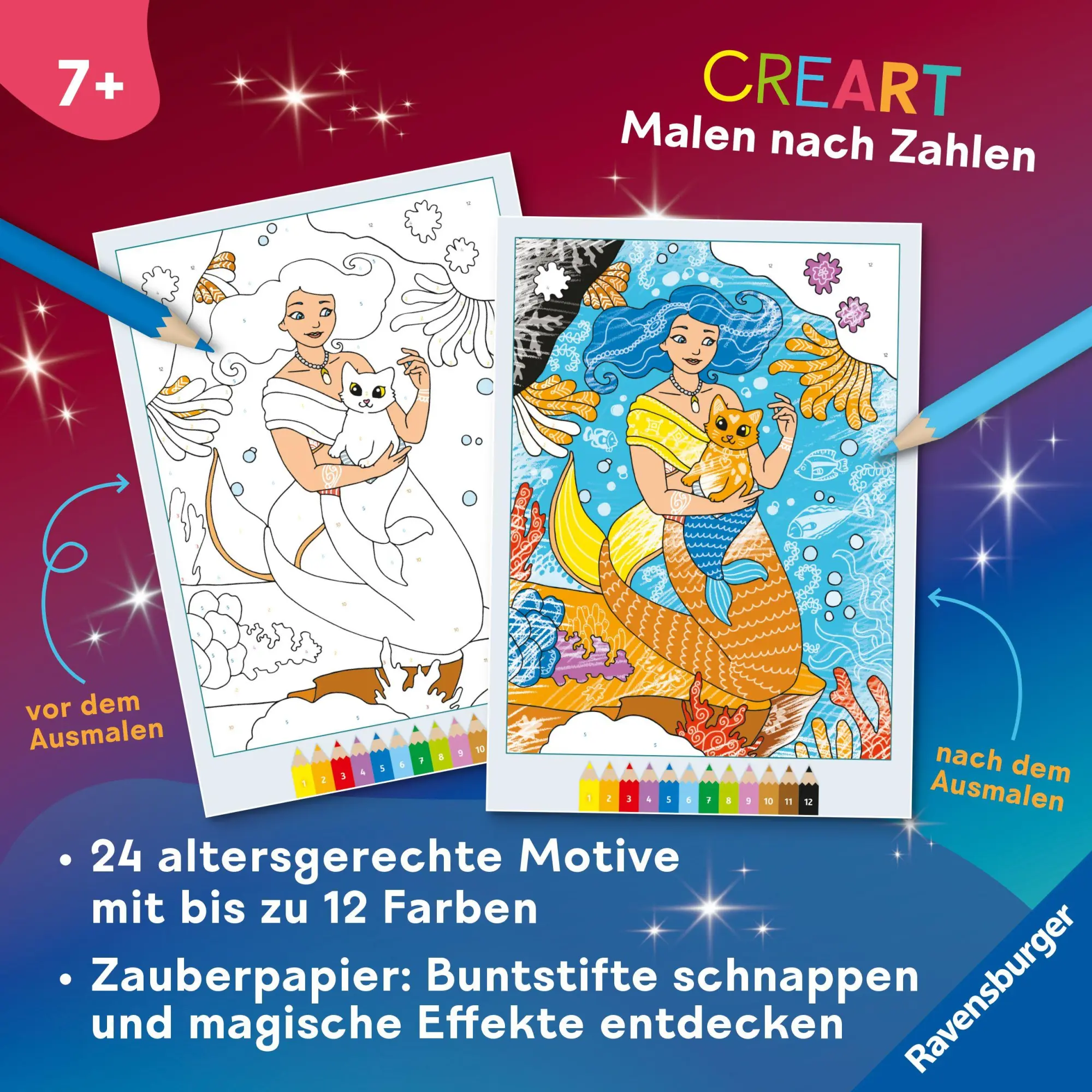 Bild: 9783473488445 | CreArt Malen nach Zahlen ab 7 Zauberpapier - Meerjungfrauen | Buch