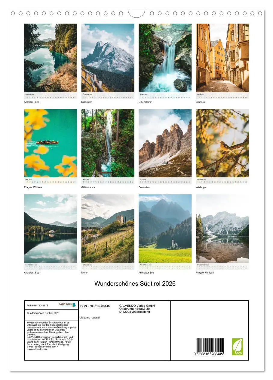 Bild: 9783516288445 | Wunderschönes Südtirol 2026 (Wandkalender 2026 DIN A3 hoch),...