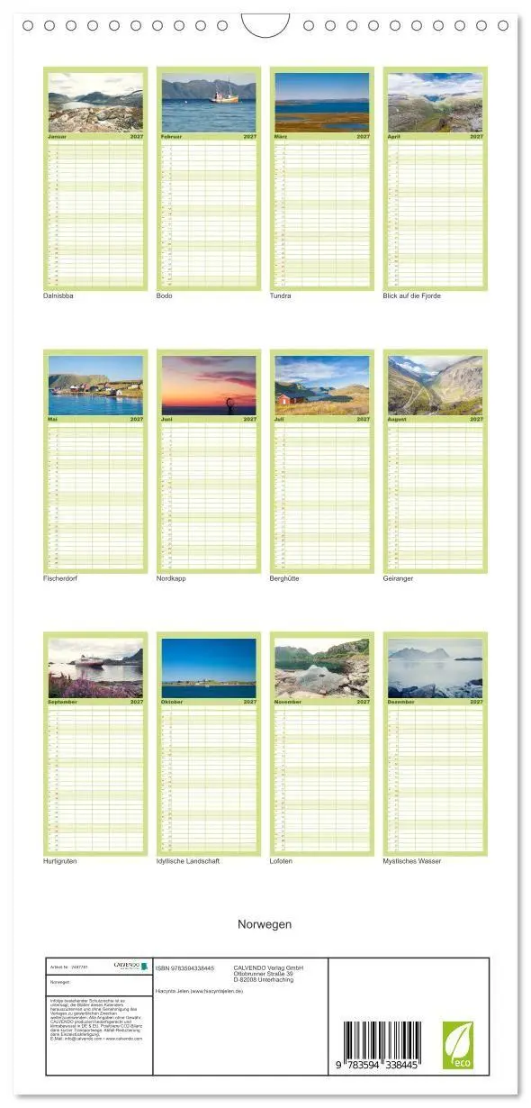Bild: 9783594338445 | Familienplaner 2027 - Norwegen mit 5 Spalten (Wandkalender, 21 x 45...