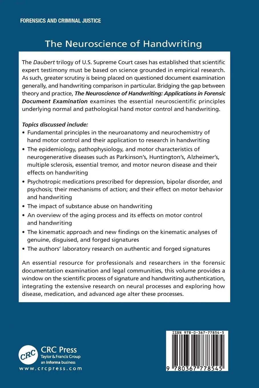 Rückseite: 9780367778545 | The Neuroscience of Handwriting | Michael P. Caligiuri (u. a.) | Buch