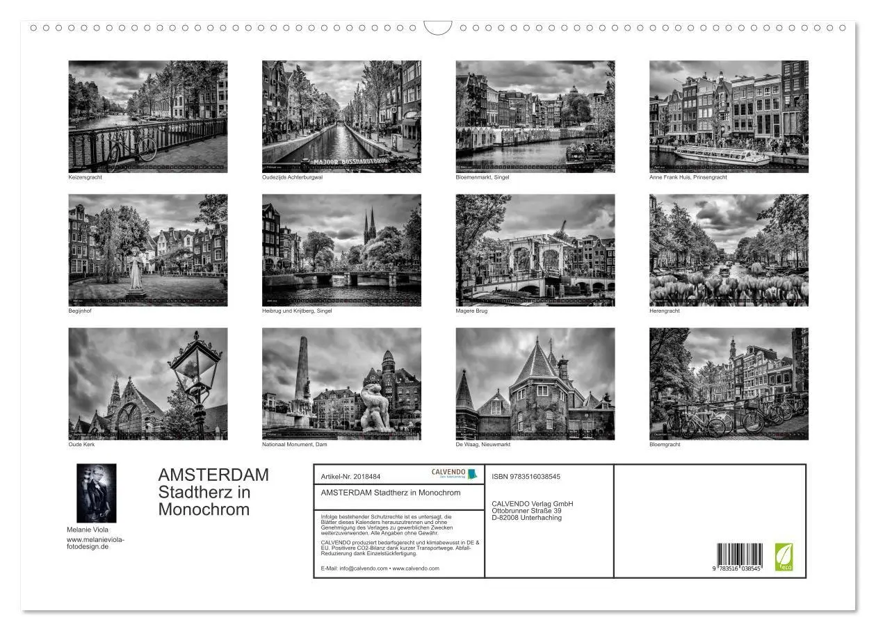 Bild: 9783516038545 | AMSTERDAM Stadtherz in Monochrom (Wandkalender 2026 DIN A2 quer),...