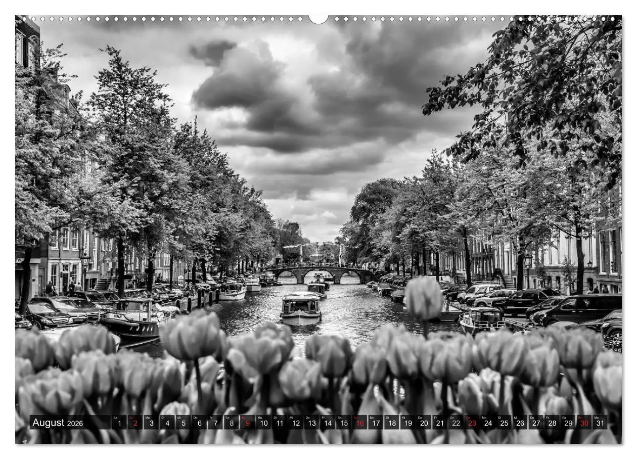 Bild: 9783516038545 | AMSTERDAM Stadtherz in Monochrom (Wandkalender 2026 DIN A2 quer),...