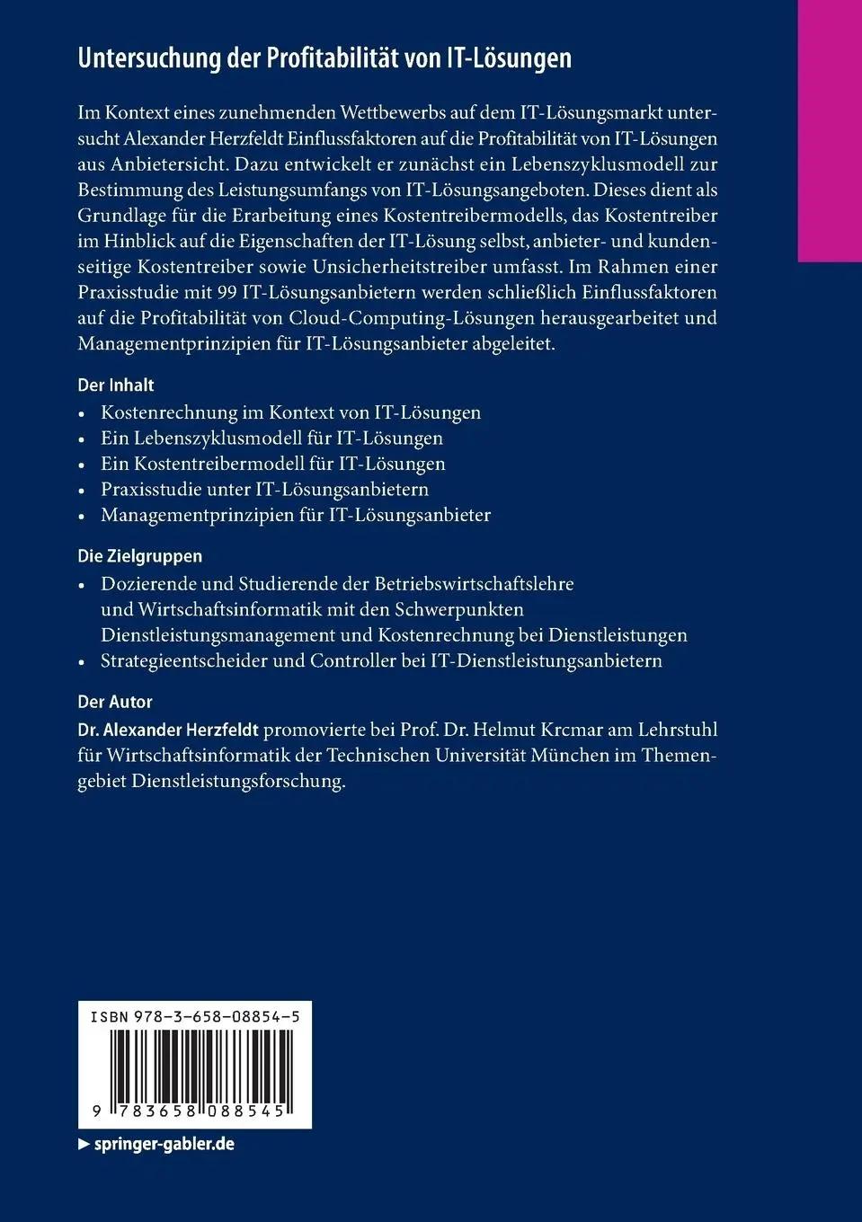 Rückseite: 9783658088545 | Untersuchung der Profitabilität von IT-Lösungen | Alexander Herzfeldt