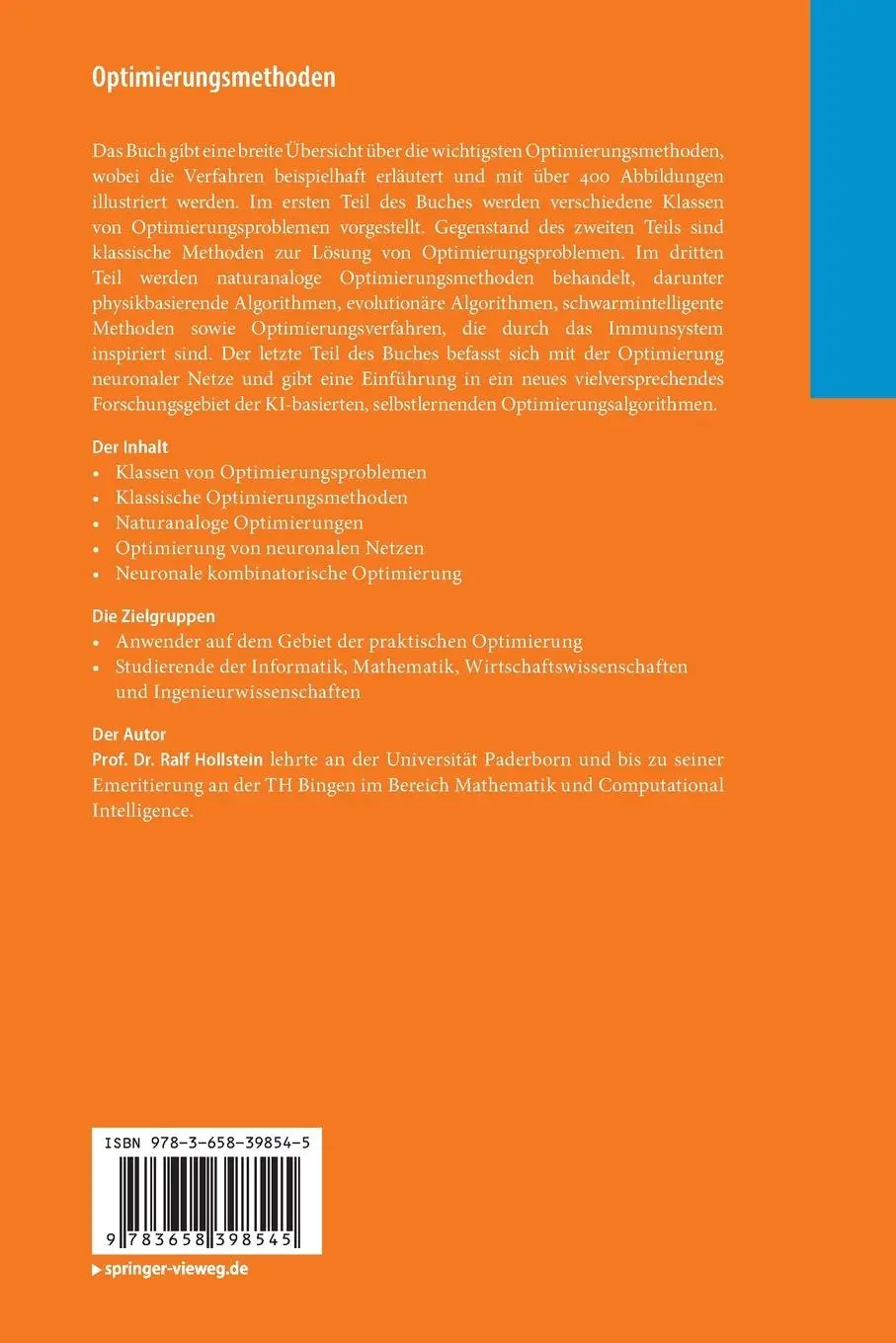 Rückseite: 9783658398545 | Optimierungsmethoden | Ralf Hollstein | Taschenbuch | xxii | Deutsch