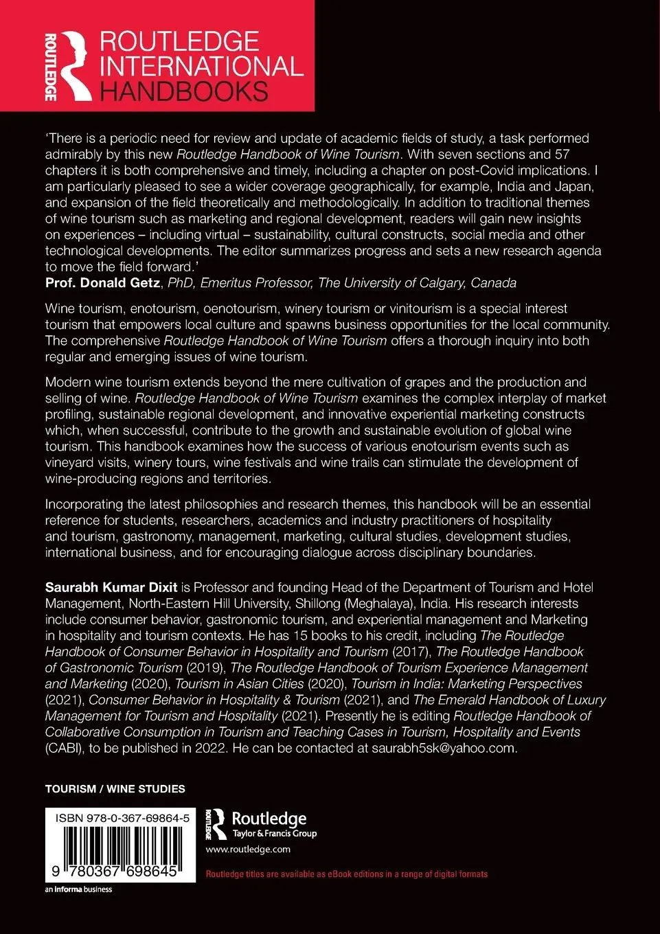 Rückseite: 9780367698645 | Routledge Handbook of Wine Tourism | Saurabh Kumar Dixit | Taschenbuch