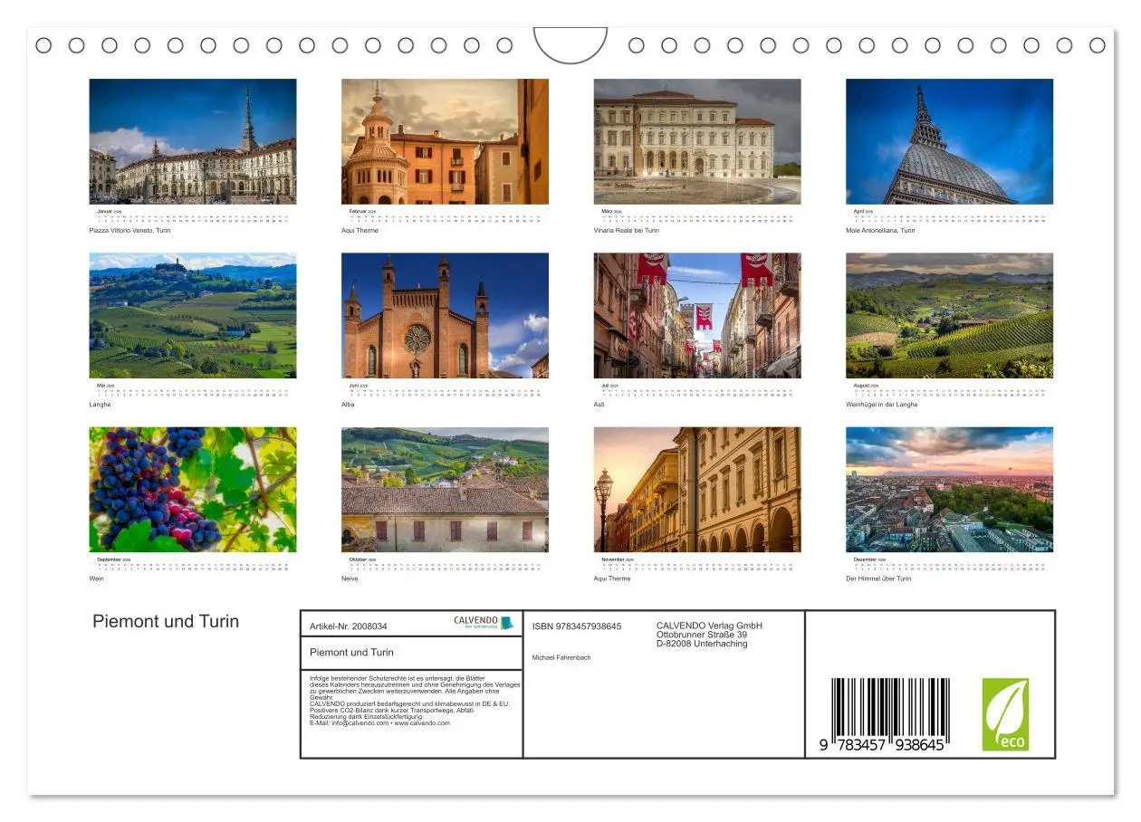 Bild: 9783457938645 | Piemont und Turin (Wandkalender 2026 DIN A4 quer), CALVENDO...