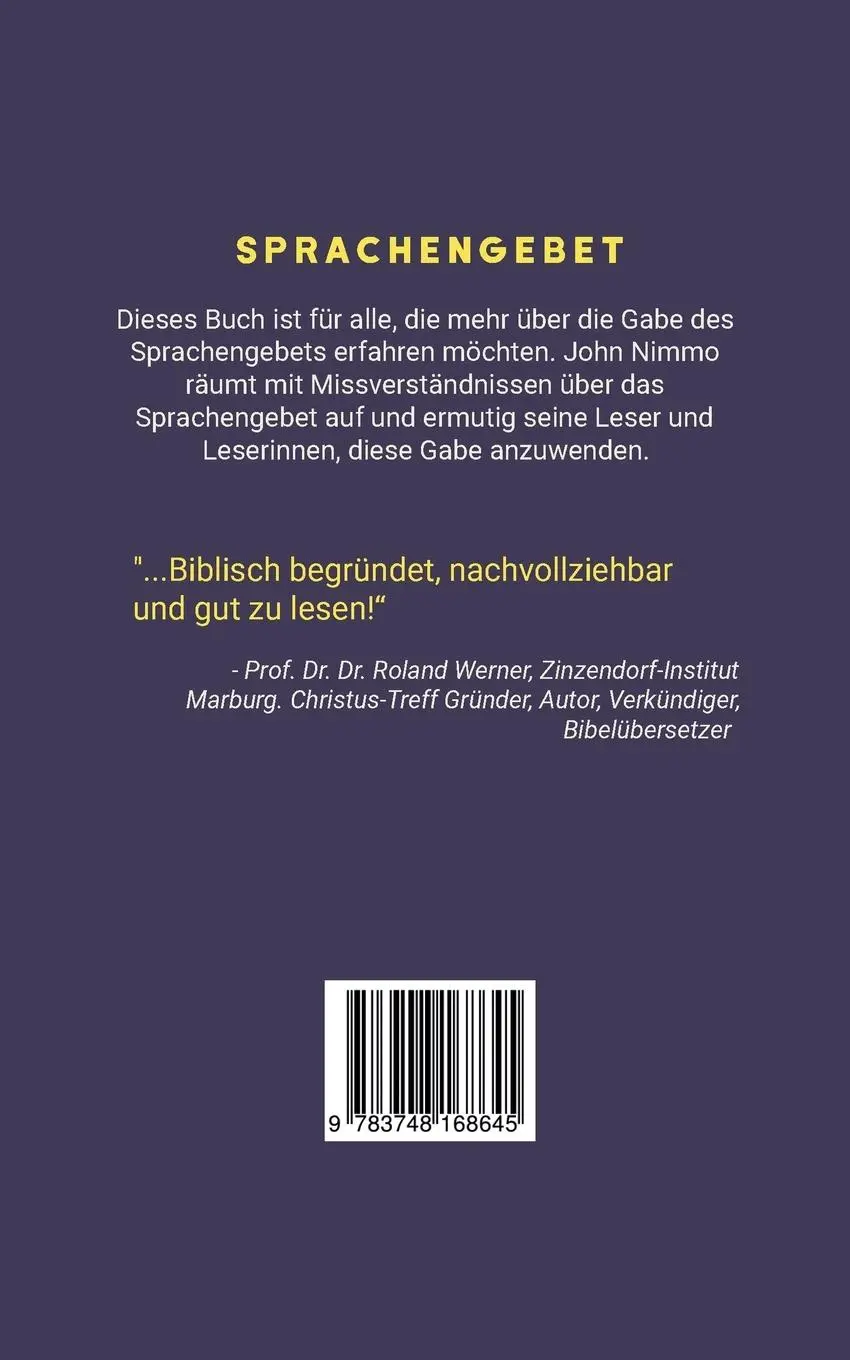 Rückseite: 9783748168645 | Sprachengebet | John Nimmo | Taschenbuch | Paperback | 52 S. | Deutsch