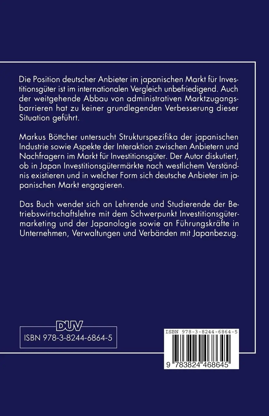 Rückseite: 9783824468645 | Marketing im japanischen Investitionsgüter-Produktgeschäft | Böttcher