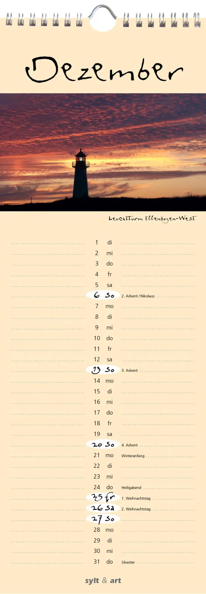 Bild: 9783944498645 | Sylt-die Insel 2026 Streifenkalender | Gernot Westendorf | Kalender