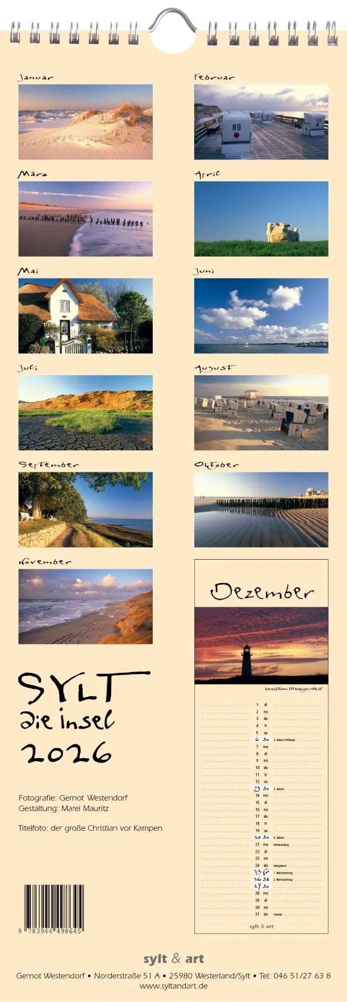 Bild: 9783944498645 | Sylt-die Insel 2026 Streifenkalender | Gernot Westendorf | Kalender