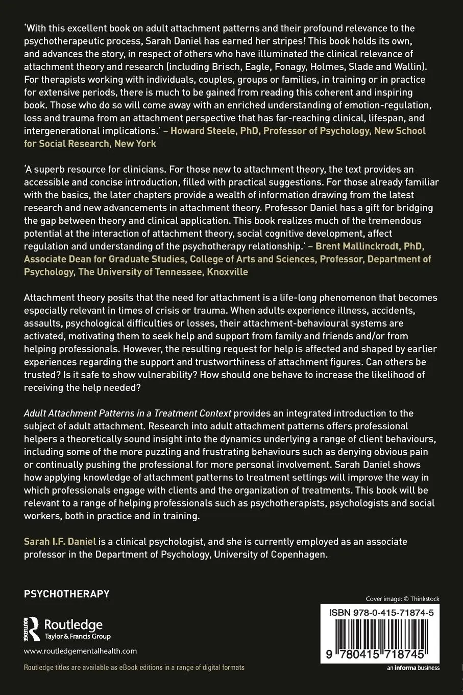 Rückseite: 9780415718745 | Adult Attachment Patterns in a Treatment Context | Sarah Daniel | Buch