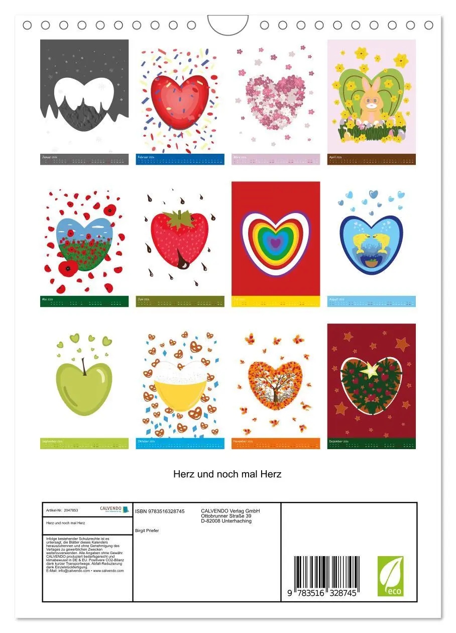 Bild: 9783516328745 | Herz und noch mal Herz (Wandkalender 2026 DIN A4 hoch), CALVENDO...