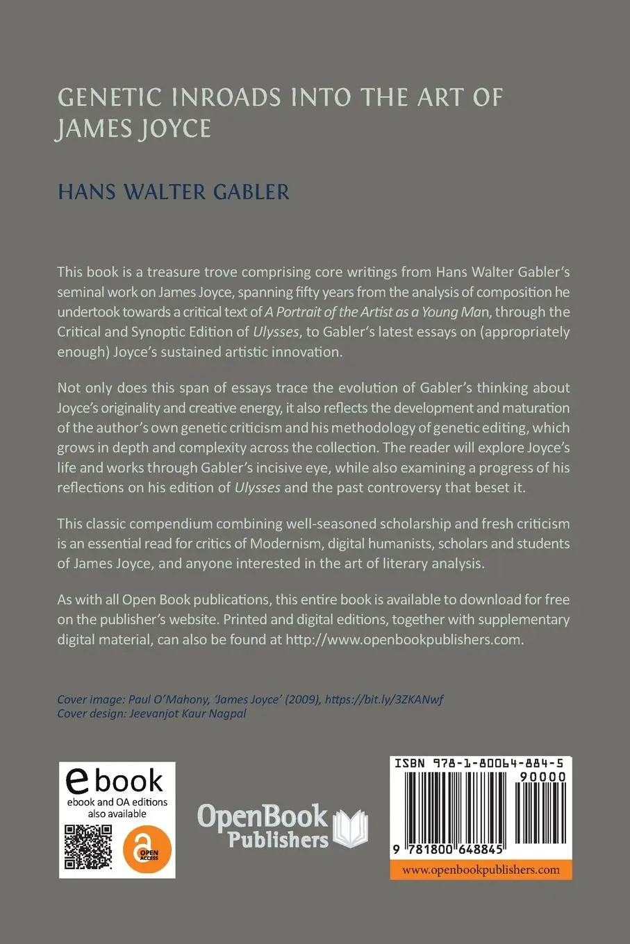 Rückseite: 9781800648845 | Genetic Inroads into the Art of James Joyce | Hans Walter Gabler