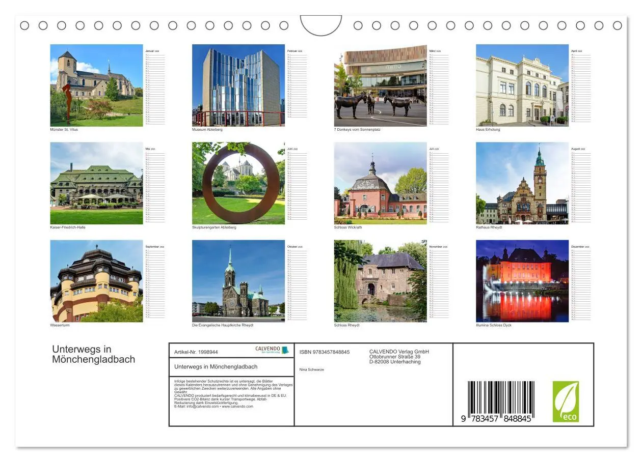 Bild: 9783457848845 | Unterwegs in Mönchengladbach (Wandkalender 2026 DIN A4 quer),...