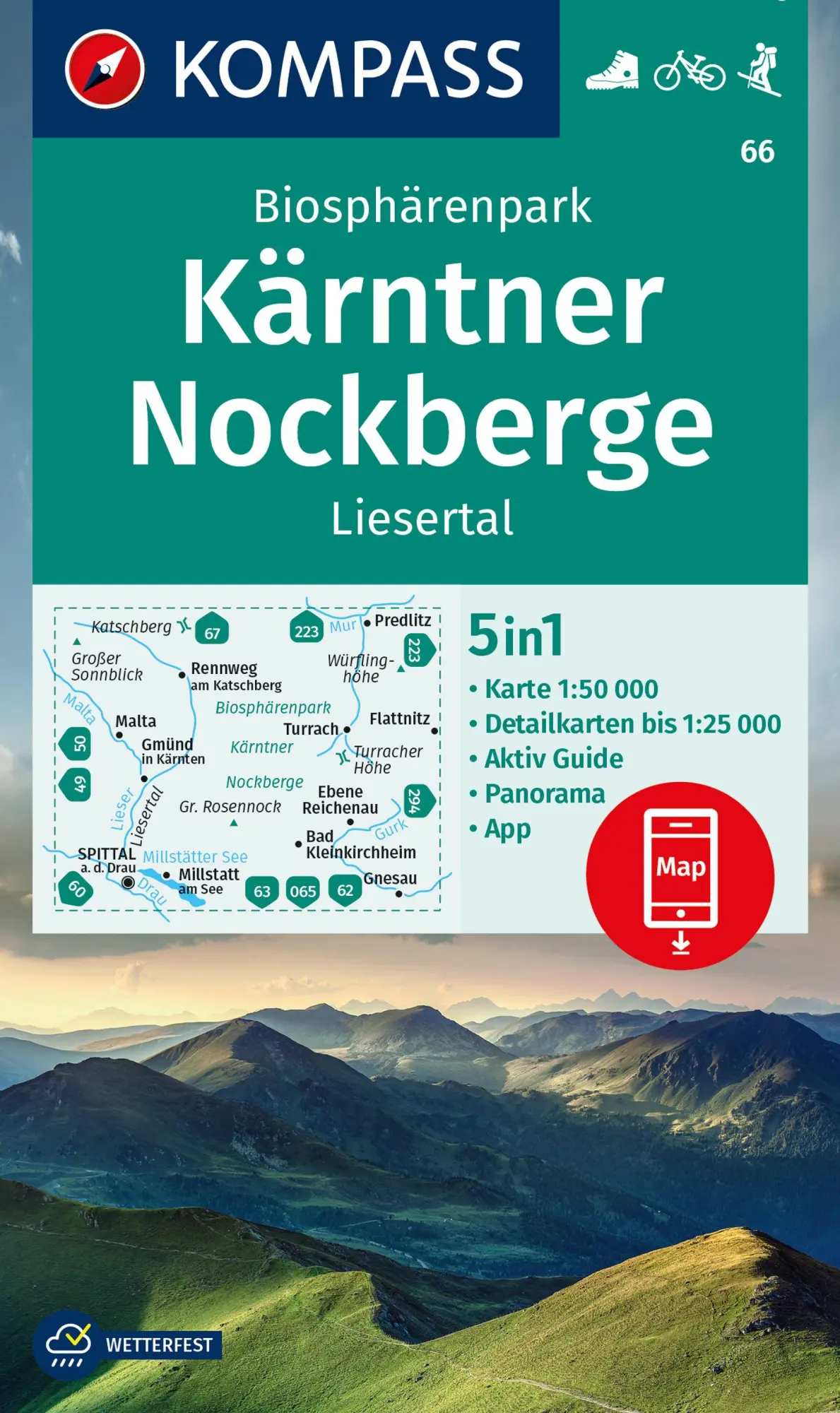 Cover: 9783991218845 | KOMPASS Wanderkarte 66 Biosphärenpark Kärntner Nockberge, Liesertal...