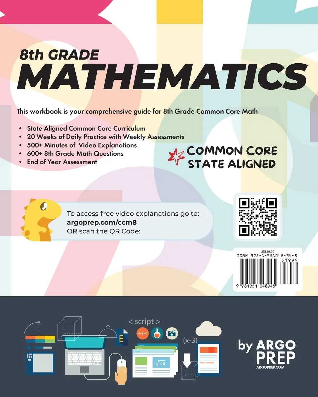 Rückseite: 9781951048945 | 8th Grade Common Core Math | Argoprep | Taschenbuch | Englisch | 2021