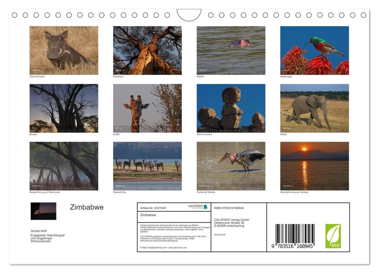 Bild: 9783516168945 | Zimbabwe (Wandkalender 2026 DIN A4 quer), CALVENDO Monatskalender