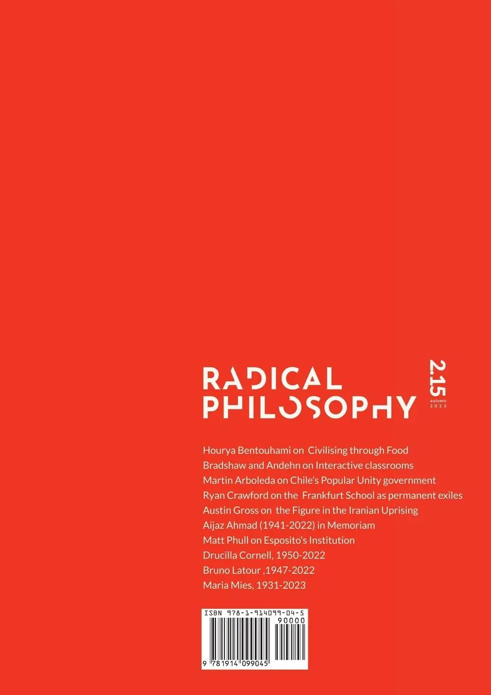 Rückseite: 9781914099045 | Radical Philosophy 2.15/Autumn 2023 | Radical Philosophy Collective