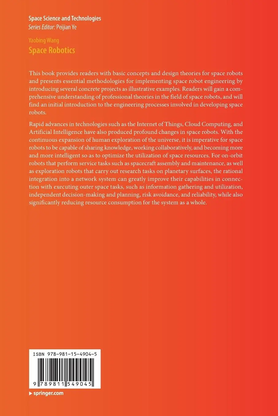Rückseite: 9789811549045 | Space Robotics | Yaobing Wang | Taschenbuch | xvii | Englisch | 2021