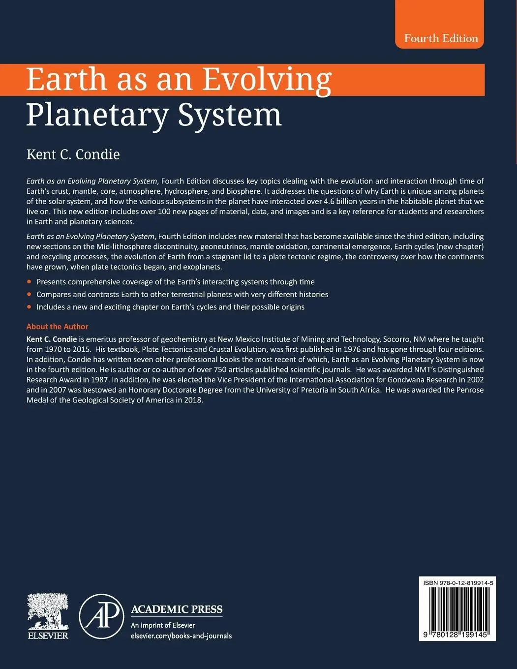 Rückseite: 9780128199145 | Earth as an Evolving Planetary System | Kent C. Condie | Taschenbuch