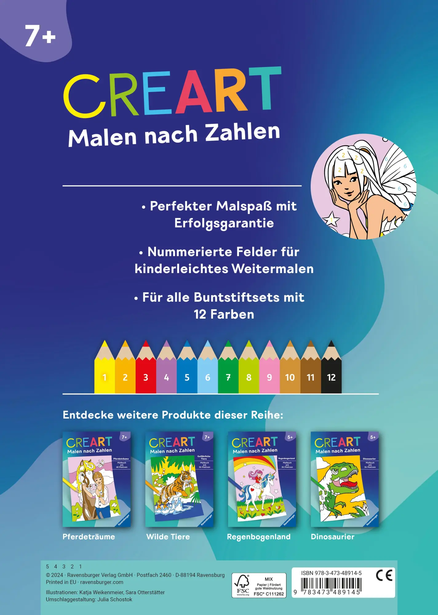 Rückseite: 9783473489145 | CreArt Malen nach Zahlen ab 7: Feen, Elfen, Meerjungfrauen | Buch