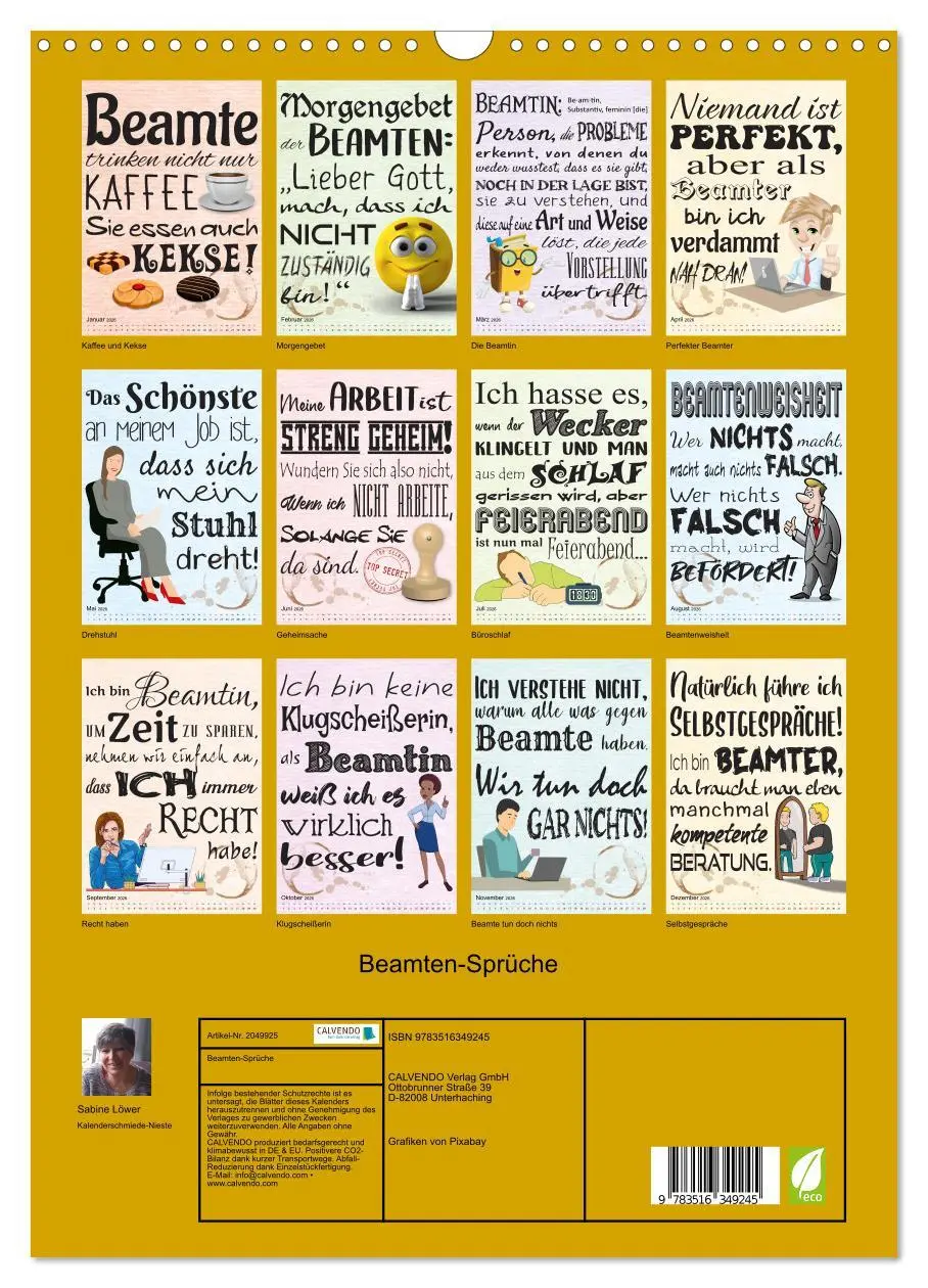 Bild: 9783516349245 | Beamten-Sprüche (Wandkalender 2026 DIN A3 hoch), CALVENDO...