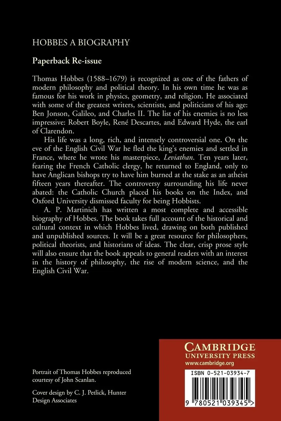 Rückseite: 9780521039345 | Hobbes | A Biography | A. P. Martinich | Taschenbuch | Englisch | 2007