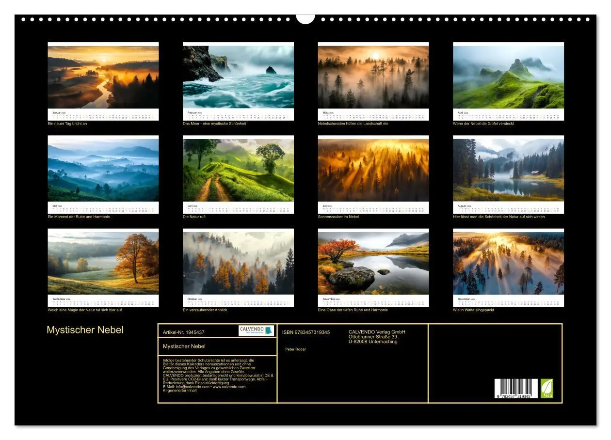 Bild: 9783457319345 | Mystischer Nebel (Wandkalender 2026 DIN A2 quer), CALVENDO...