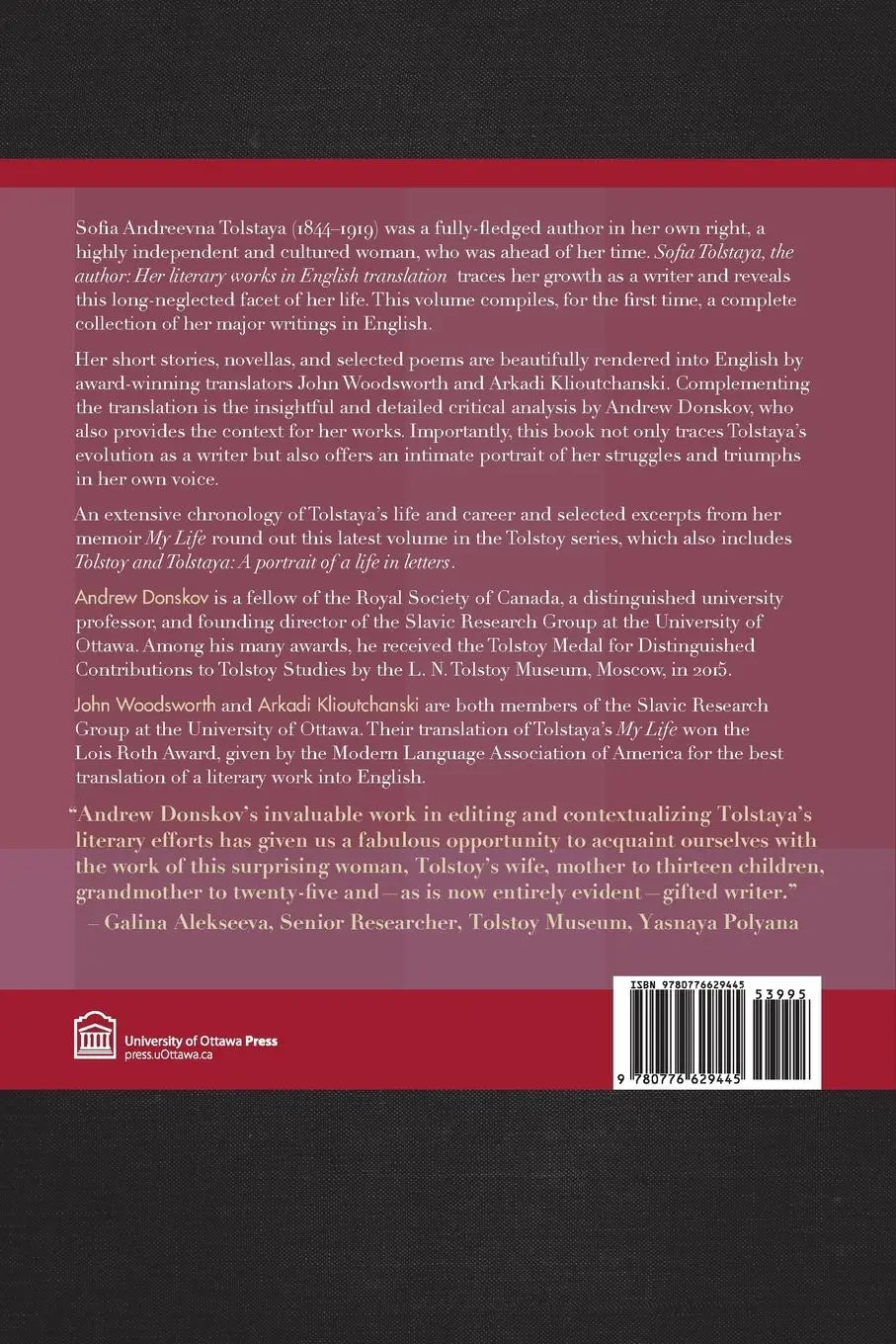 Rückseite: 9780776629445 | Sofia Tolstaya, the Author | Her Literary Works in English Translation