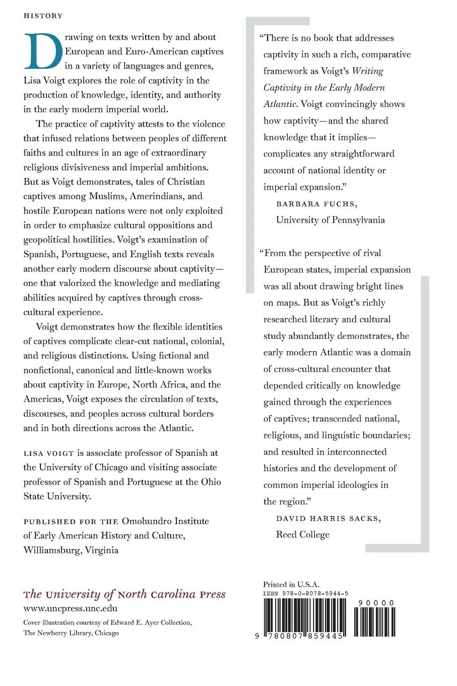 Rückseite: 9780807859445 | Writing Captivity in the Early Modern Atlantic | Lisa Voigt | Buch