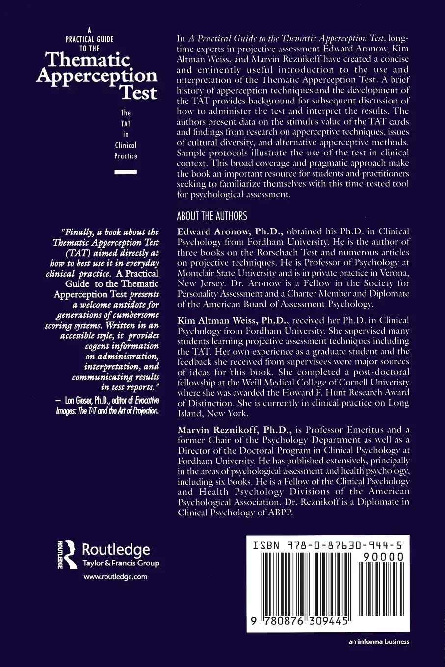 Rückseite: 9780876309445 | A Practical Guide to the Thematic Apperception Test | Aronow (u. a.)