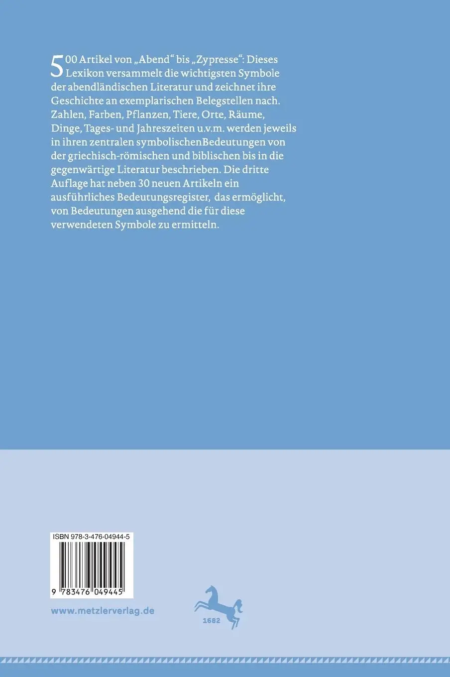 Rückseite: 9783476049445 | Metzler Lexikon literarischer Symbole | Joachim Jacob (u. a.) | Buch