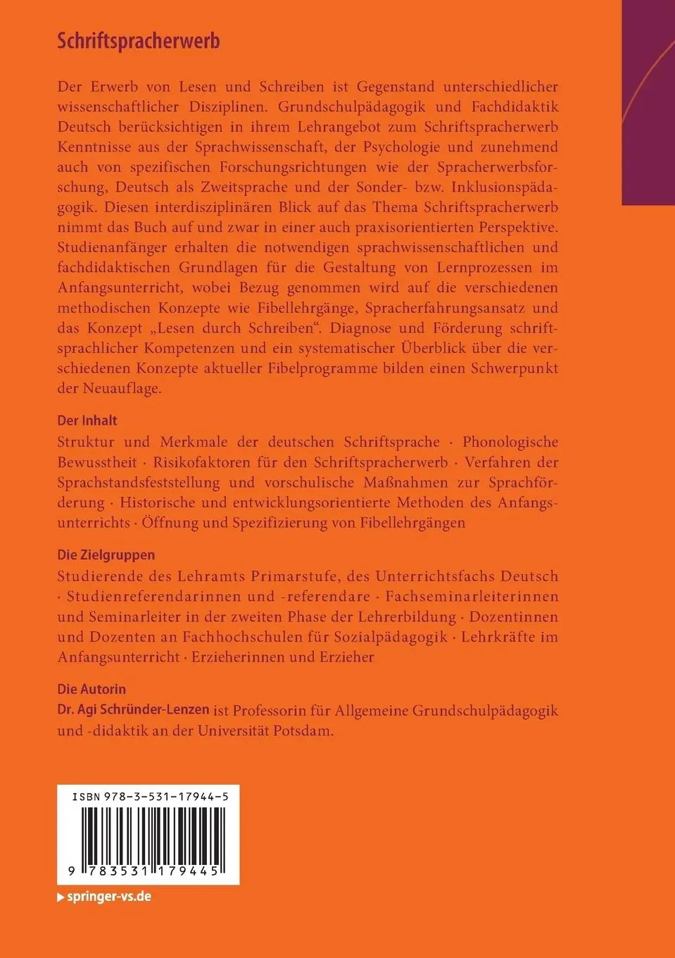 Rückseite: 9783531179445 | Schriftspracherwerb | Agi Schründer-Lenzen | Taschenbuch | XIV | 2013