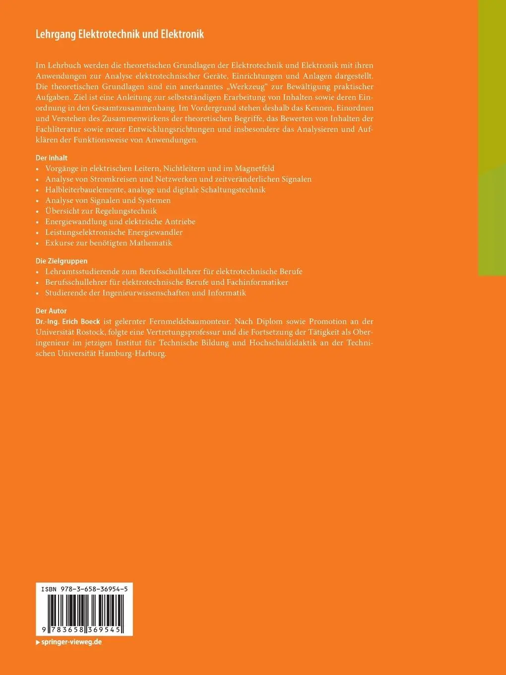 Rückseite: 9783658369545 | Lehrgang Elektrotechnik und Elektronik | - Ing. Erich Boeck | Buch