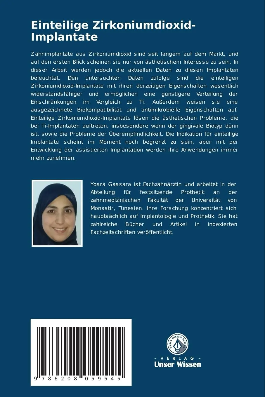 Rückseite: 9786208059545 | Einteilige Zirkoniumdioxid-Implantate | Yosra Gassara (u. a.) | Buch