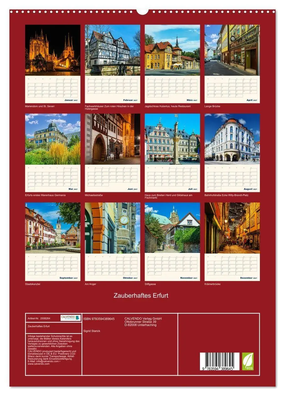 Bild: 9783594389645 | Zauberhaftes Erfurt (hochwertiger Premium Wandkalender 2027 DIN A2...