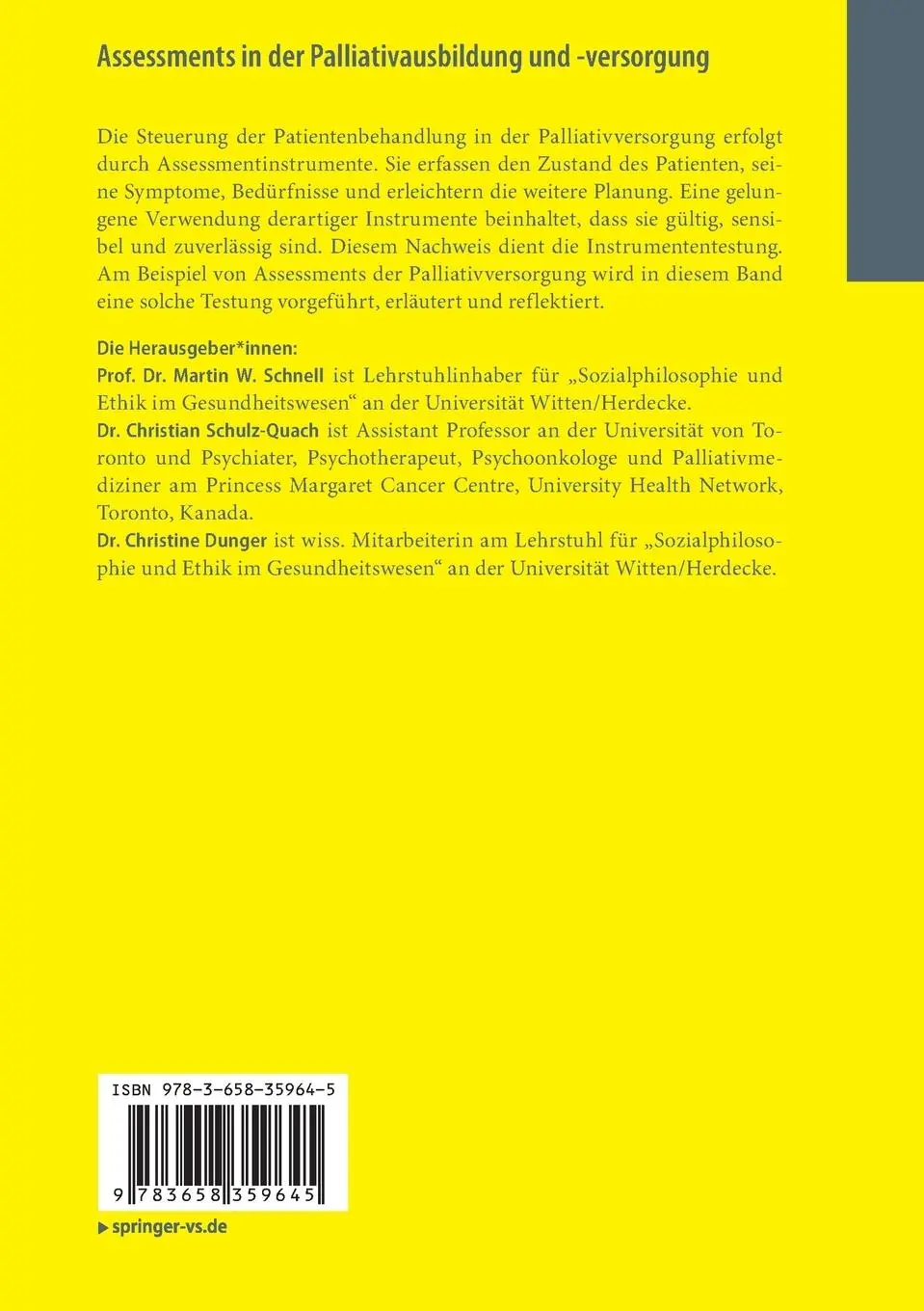 Rückseite: 9783658359645 | Assessments in der Palliativausbildung und -versorgung | Taschenbuch