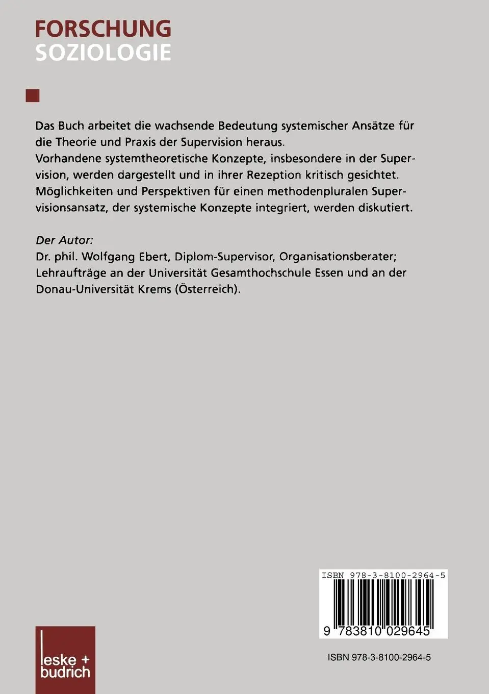 Rückseite: 9783810029645 | Systemtheorien in der Supervision | Bestandsaufnahme und Perspektiven