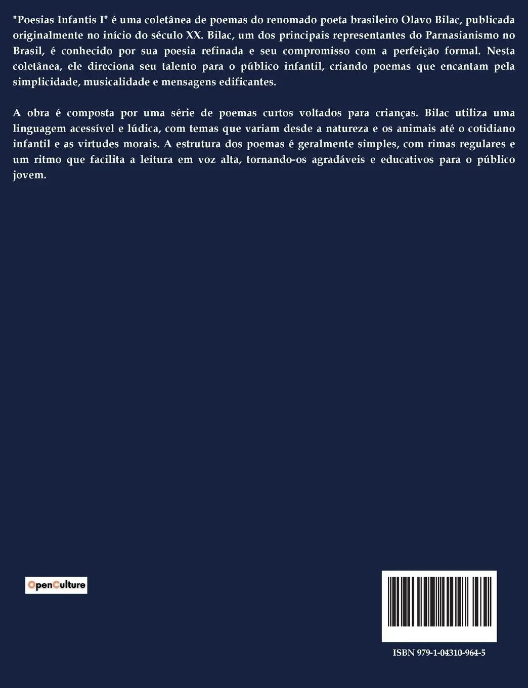 Rückseite: 9791043109645 | Poesias Infantis I | Olavo Bilac | Taschenbuch | Paperback | 2024